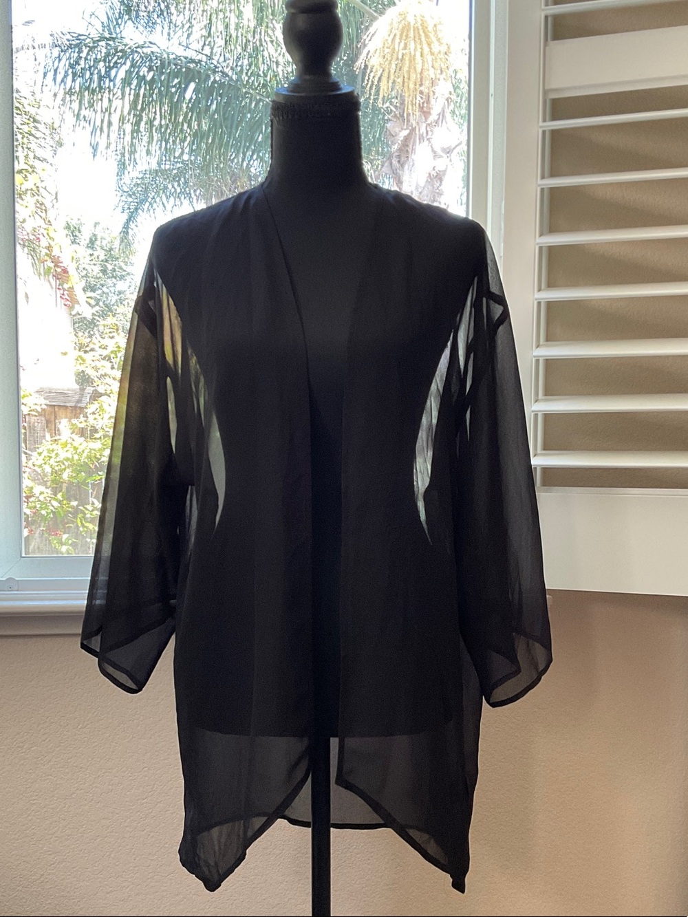 Divided Sheer Black Women's Swim Coverup Kimono